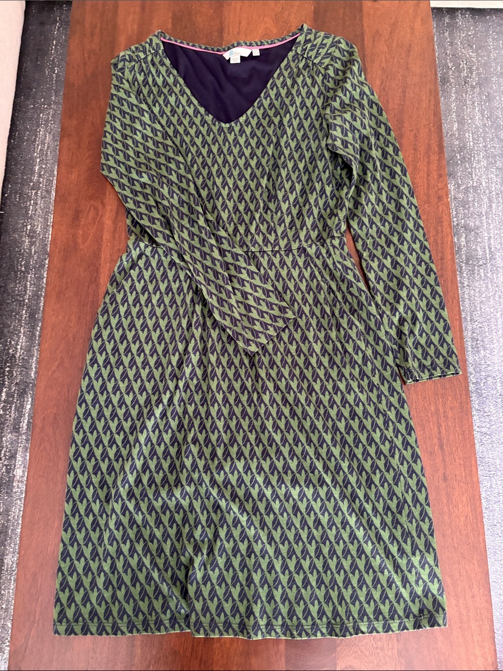 Green Geometric Long-Sleeve Women's Boden Dress Size 6